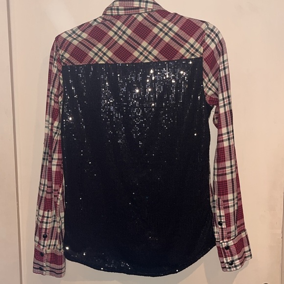 BlankNYC ladies western wear snap down plaid front /sequined back top size sm - Picture 9 of 16